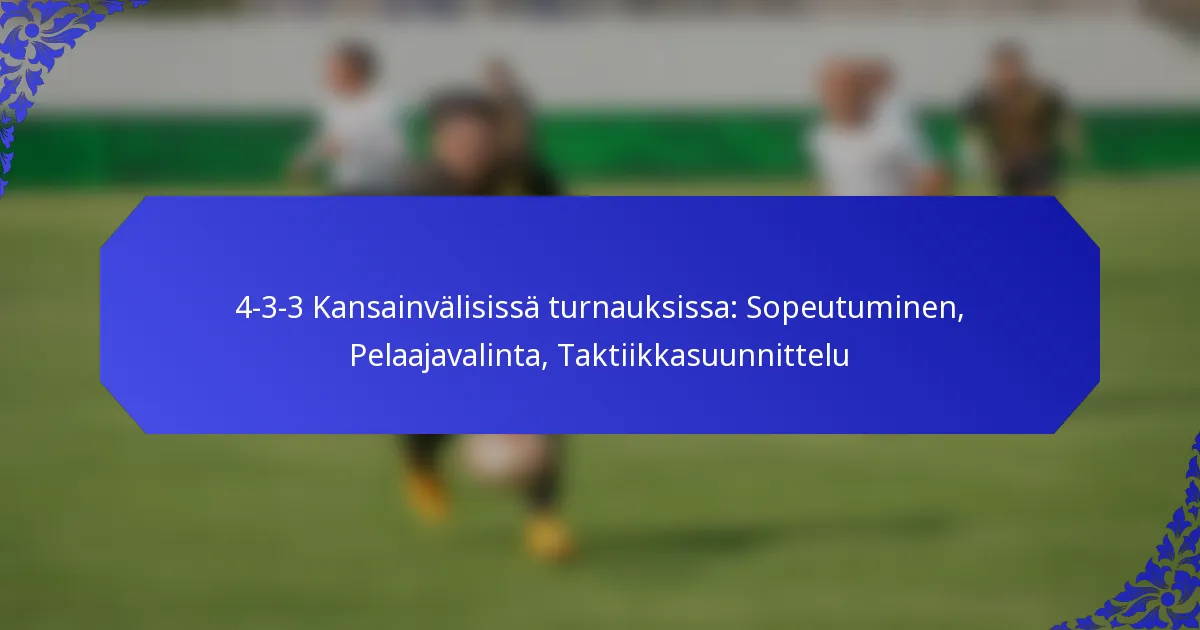 4-3-3 Kansainvälisissä turnauksissa: Sopeutuminen, Pelaajavalinta, Taktiikkasuunnittelu
